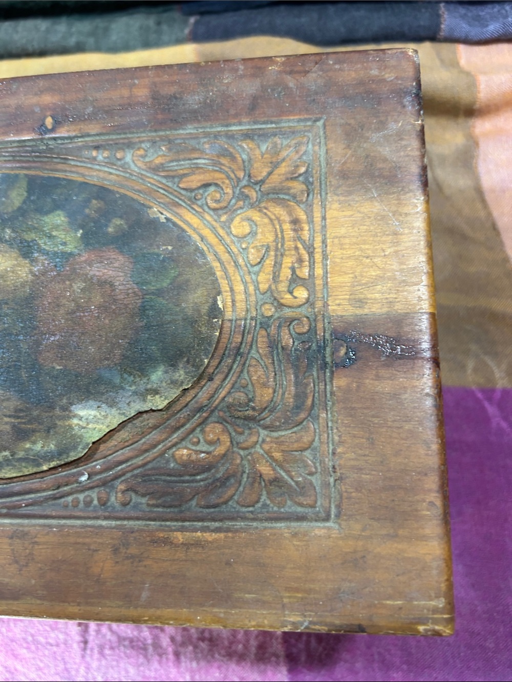 40’s Vintage Wooden Decorative Jewelry Box with flower and bird lithograph - Picture 5 of 13